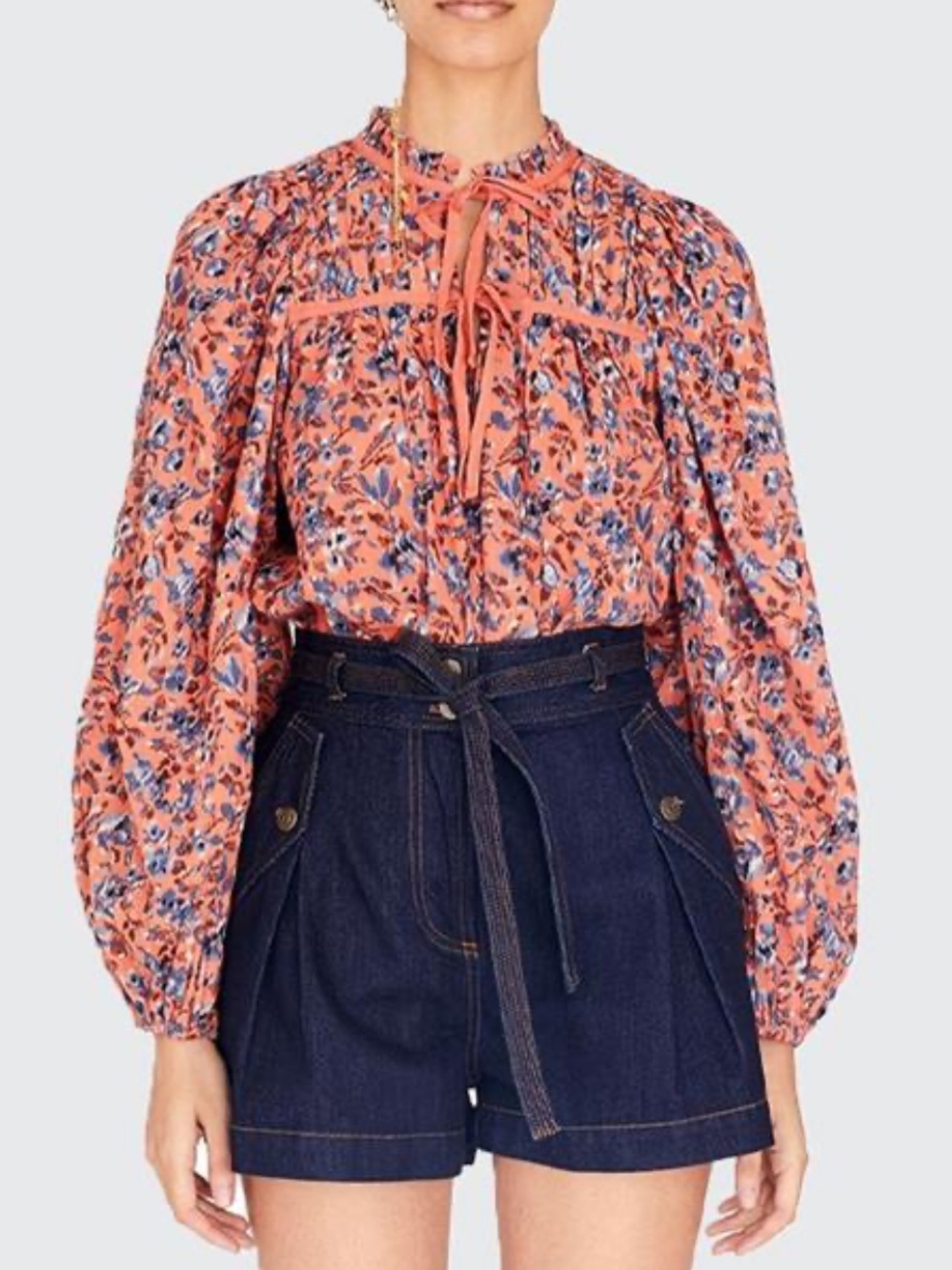 Ulla Johnson Jeanne Blouse Rosewood Floral Smocked Yoke Cotton 00